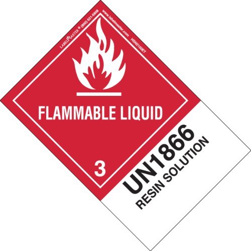 Labelmaster HSN2100ET Yanıcı Sıvı Etiket, UN1866 Reçine Çözeltisi, Genişletilmiş Sekme, Hazmat, 5,9 x 4 (500'lü Paket)