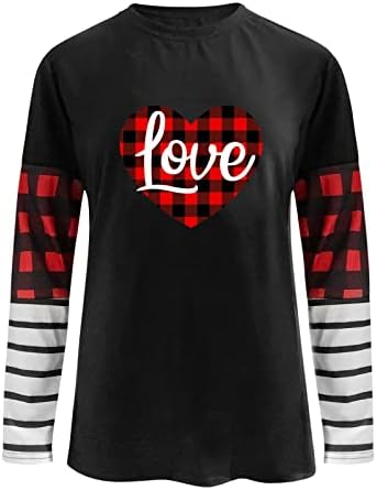 Sevgililer Günü Gömlek Kadınlar için, Tatlı Aşk Kalp Baskı Grafik Tee Tops Buffalo Ekose Çizgili Ekleme T-Shirt Tops