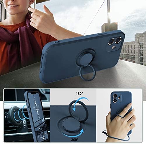 abitku ile Uyumlu iPhone 12 Kılıf, Silikon ile 360°Halka Kickstand Tutucu (Destek Manyetik Araç Montaj) Yumuşak İpek Mikrofiber