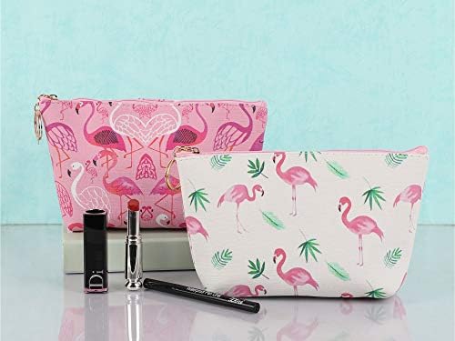 TFWell Makyaj Çantaları kadınlar için, Küçük Kozmetik Çantası, 2 Packs Sevimli Flamingo Makyaj Çantaları Set Organizatör Vaka