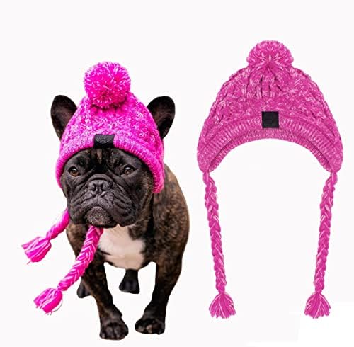 Küçük Orta Köpekler Evcil Hayvanlar için Köpek Şapkası Kulak Delikli Kış Sıcak Örme Şapka
