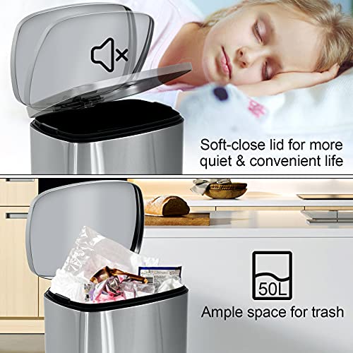 13 Galon çöp tenekesi Mutfak Banyo Yatak Odası Ofis Pedalı Adım Paslanmaz Çelik çöp tenekesi Yumuşak Yavaş Kapaklı Çıkarılabilir