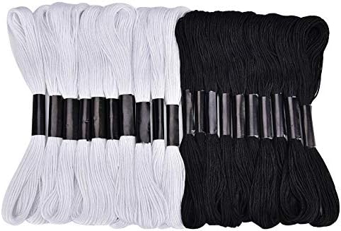 SELCRAFT 20 adet Siyah ve Beyaz Çapraz Dikiş Ipliği Nakış Ipi Skeins Siyah Renk El Dikiş Iplikleri DIY Zanaat Oya 6 Model 144