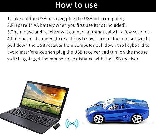 Kamouse 2.4 GHz Spor Araba Şekilli Kablosuz Fare 1600 DPI Optik Fareler Pc Dizüstü Masaüstü Windows 10 ıçin