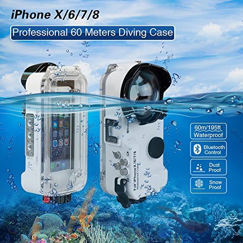 MEİKON iPhone X/6/7/8 Su geçirmez Kılıf Beyaz Bluetooth Kontrol 195FT/60 M IPX8 Sertifikalı Su Geçirmez Sualtı Yüzme Dalış Sörf