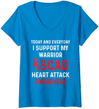 Bayan SCAD Kalp Krizi Survivor Savaşçı Farkındalık V Yaka T-Shirt