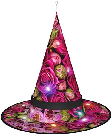Waygktya Cadılar Bayramı Süslemeleri cadı şapkası ışıkları Tomurcuklanan Güller Baskılı parti şapkaları Cadılar Bayramı Cosplay