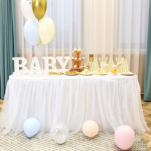 Düğün Doğum Günü için beyaz Tül Masa Etek, dikdörtgen Yuvarlak Masa Tutu Masa Süpürgelik, parti Kaynağı Bebek Duş Cinsiyet Ortaya