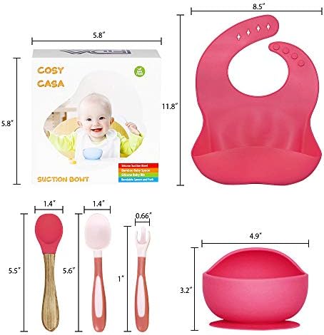 Bebek Besleme Seti, Bebek Yeme Malzemeleri, BPA Ücretsiz, Gıda Sınıfı Silikon Önlüğü Bebek Kase Yumuşak Kaşık Çatal, Bebek Led