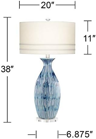 Annette Modern Çağdaş Tarzı Masa Lambası Masa Üstü Dimmer ile 38 Uzun Boylu Mavi Damla Seramik Kapalı Beyaz Kumaş Oval Gölge