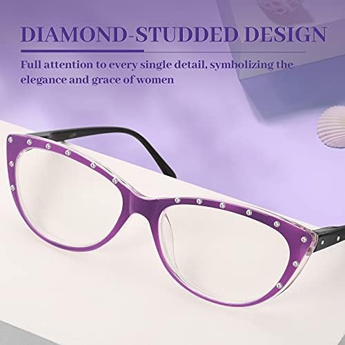 LUFF okuma gözlüğü kadınlar için mavi ışık Engelleme, 4 Pairs 4 Renk zarif bilgisayar gözlük ile Bling elmas, kedi göz Tasarım
