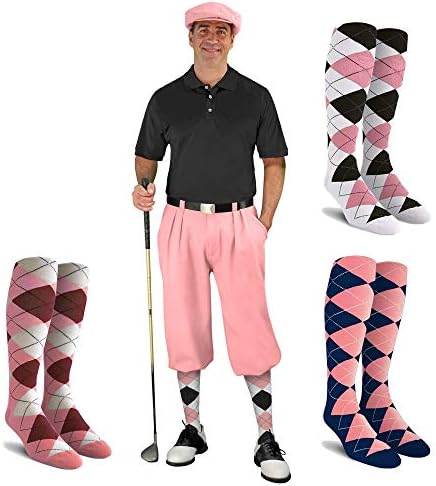 Golf Külotu Erkek Albatros Golf Kıyafeti-Pembe-Golf Şapkası, 3 Argyle Çorabı