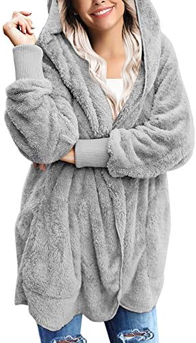 luvamıa Kadın Bulanık Polar Açık Ön Cepler Kapşonlu Hırka Ceket Kaban Dış Giyim