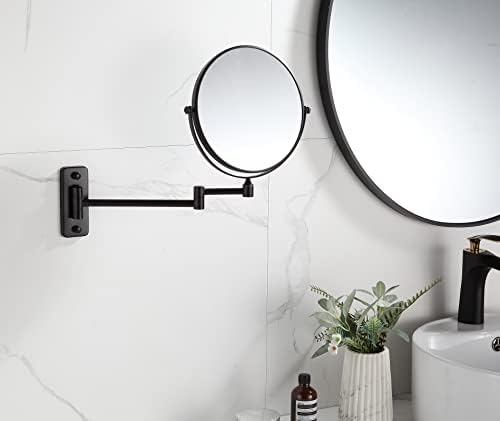 KAİİY Duvara Monte makyaj aynası-5X Büyütme 8 İki Taraflı Döner Uzatılabilir Banyo Otel Kozmetik Ayna Mat Siyah