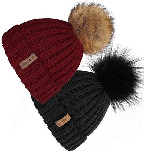 FURTALK Bayan Kış Örme Bere Şapka ile Faux Kürk Pom Sıcak Örgü Kafatası Kap Bere Kadınlar için…