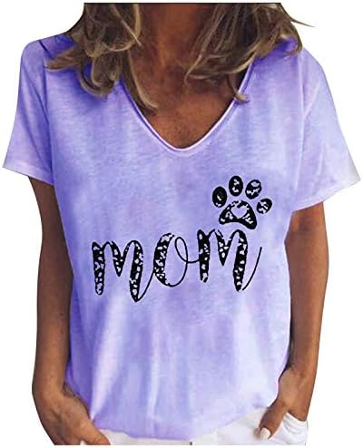 Kadınlar için yaz Üstleri,Gevşek anneler Günü Anne Baskı V Yaka Kısa Kollu Tunik T-Shirt Tee Bluz