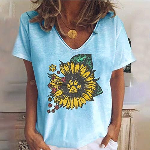 Kadınlar için yaz Üstleri, Gevşek anneler Günü Baskı V Yaka Kısa Kollu Tunik T-Shirt Tee Bluz