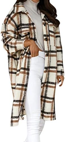 Ekose Flanel Gömlek Kadın Yaka Uzun Kollu Tunik Tops Giymek için Tozluk Düğmeleri ile Çıkışlar Kış Ceket ile Cepler