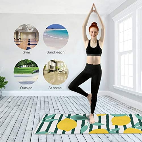 MCHIVER Seyahat Yoga Mat Kaymaz-Limon Meyve Katlanabilir egzersiz matı Hafif egzersiz matı ile Çanta Ter Emici yoga pedi için