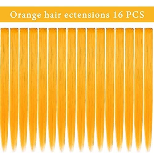 LVSHANGMAO 16 Adet Renkli klipsli postiş 21 inç Gökkuşağı ısıya dayanıklı düz Parti Vurgulamak saç tokası Hairpieces Cadılar
