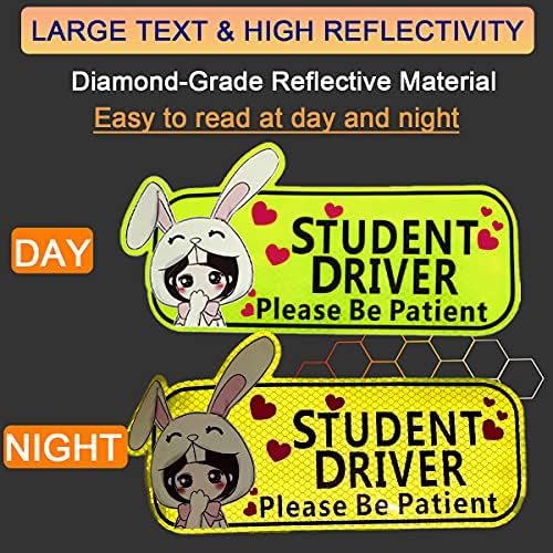 Voroly 2 Pcs Sevimli Tavşan Öğrenci Sürücü Araba Çıkartması Yansıtıcı Çıkartmalar, Lütfen Sabırlı Olun Öğrenci Sürücü Çıkartmalar