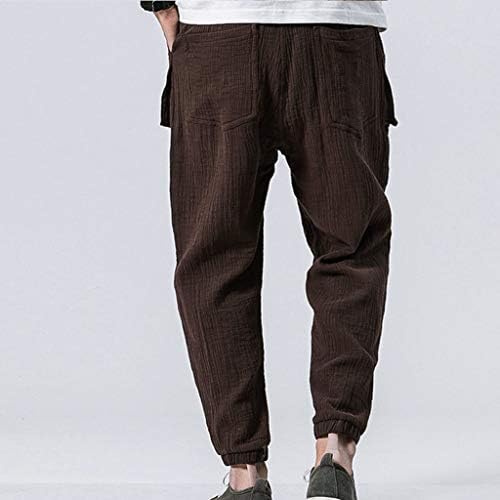 Fortery Erkekler Rahat Gevşek Pamuk Keten Pantolon İpli Cepler Katı Nefes Yaz Spor Sweatpants Slacks