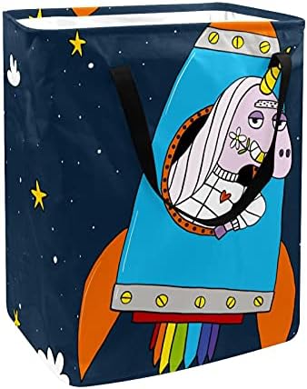 Komik Unicorn Roketler İle Galaxy Yıldız Çamaşır Sepeti, Su Geçirmez Çamaşır Sepetleri Katlanabilir Depolama Sepeti Çocuk Odası