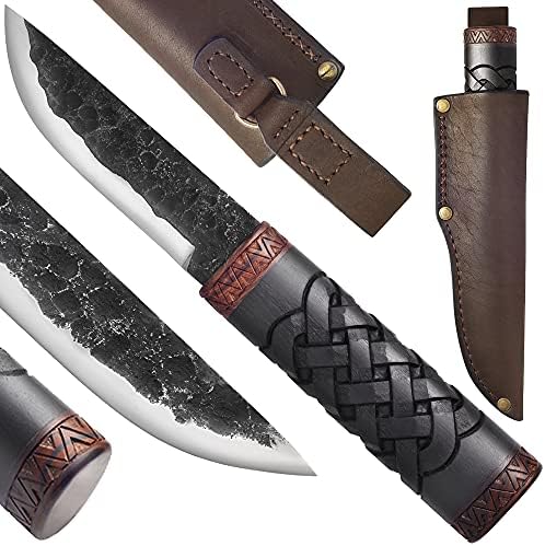 Av bıçağı El Dövme-Keskin D2 Çelik-Ahşap Saplı Sabit Knofe-Deri Kılıflı El yapımı Bıçaklar-Sırt Çantasıyla Dişli-Taktiksel hayatta