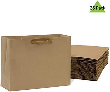 Süslü Dimi Kulplu Kahverengi Kağıt Torbalar-16x6x12 inç 25 Adet. Kağıt Alışveriş Çantaları, Toplu Hediye Çantaları, Kraft, Parti,