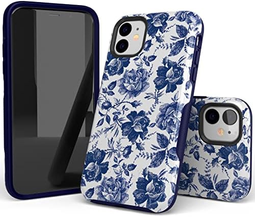 Casely iPhone 11 Telefon Kılıfı / Şöhrete Yükseldi / Mavi ve Beyaz Gül Kılıfı / Telefonunuz için 360 Derece Kapsama Alanı/ Hassas