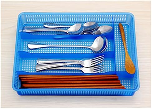 Mutfak Çekmece Gümüş Eşyaları Organizatör Örgü Tepsi 5 Bölmeleri (Renk: Mavi, Boyutu: 31x28x4.5 cm)