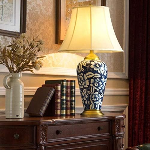 YMLSD Masa lambaları, seramik Masa Lambaları oturma odası dekor yatak odası komidin ışık Avrupa kumaş gölge bakır taban dekorasyon