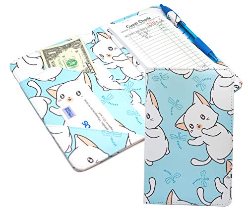 Sanayi Gece Mavi ile Beyaz Sevimli Kediler / Yavru 5 x 8 Sipariş Ped Tutucu / Garson için Sunucu Kitap Organizatör
