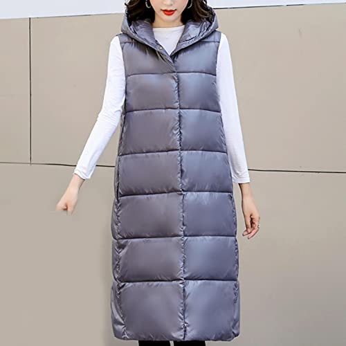 Reokoou kadın Kış Kapitone Uzun Kapşonlu Puffer Yelek Kolsuz Ceket Jile Sıcak Pamuk Palto ıle Cepler