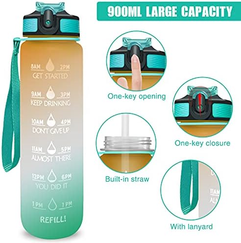 Veroni 32 oz Motivasyon Zamanlayıcı Işaretleyici Su Şişesi ile Saman, BPA Ücretsiz Sızdırmaz Tritian Buzlu Taşınabilir Spor Spor
