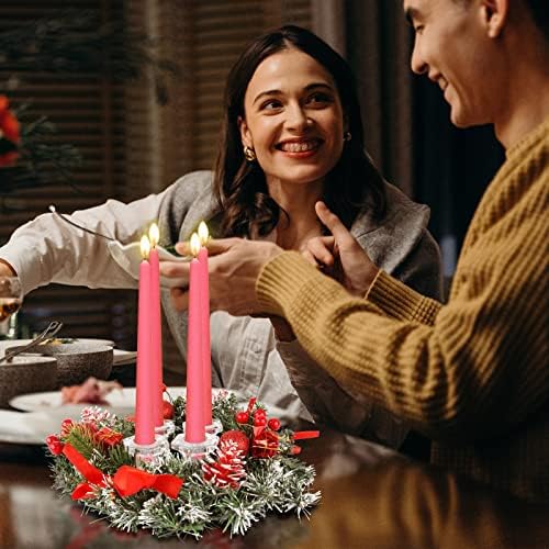Advent Çelenk, 12 İnç Yapay Noel Advent Çelenk Mum ile Çam Kozalakları Meyveleri Bowknots Süsler için Noel Centerpiece Masa Süslemeleri