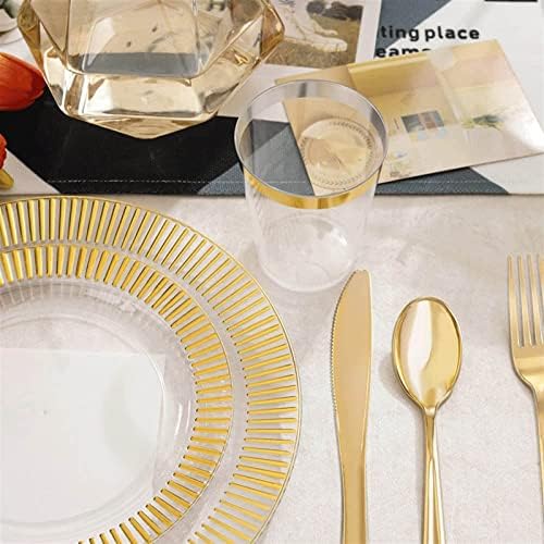 Elektrikli fırın 85 Adet Altın Gül Altın Tek Kullanımlık Sofra Plastik yemek Tabağı salata tabağı Fincan Gümüş Peçete Seti Düğün