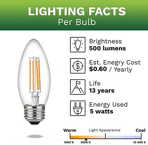 Bioluz LED 60 Watt Şamdan Ampuller Orta Taban, Şamdan Ampuller, Kısılabilir Filament Temizle 60 Watt LED Ampuller (sadece 5 watt