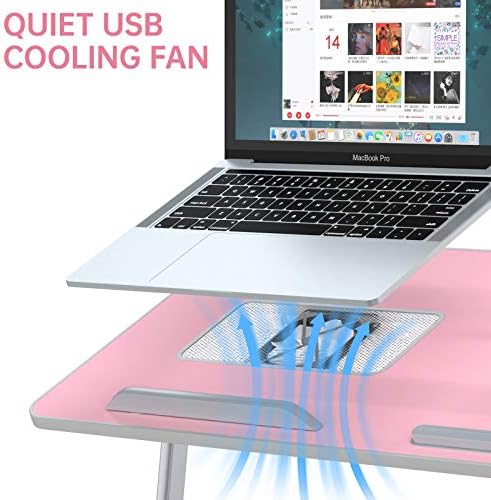 Yatak için Dizüstü Bilgisayar Masası, LEEHEE Ayarlanabilir Lap Yatak Tepsisi Dahili USB Soğutma Fanı ile Katlanır Masa Lap Standı,