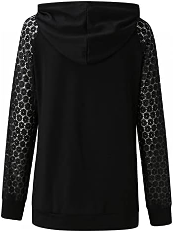 Kadın Hoodie Splice Dantel Uzun Kollu İpli Gevşek-Fit Tişörtü Hood ile Trendy Casual Tops ve Bluzlar