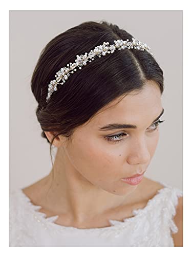 SWEETV Gümüş Gelin Kafa Kristal Tiara Kadınlar ıçin Inci Düğün Headpieces ıçin Gelin Saç Aksesuarları Balo Doğum Günü Partisi