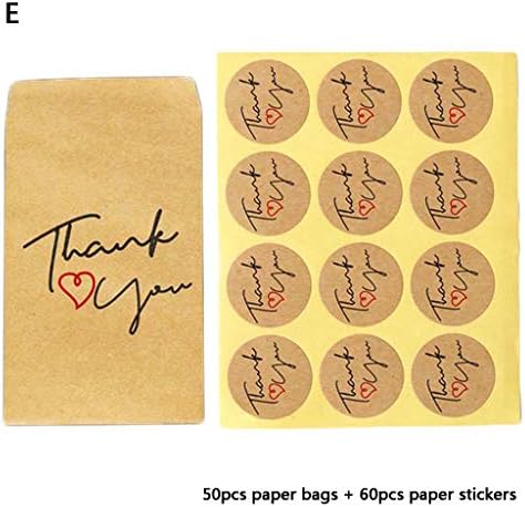 LİANGLİN WU Mühür Etiketleri 50 Pcs Kraft kağıt torba ile 60 Pcs Teşekkür Ederim Yuvarlak Etiket Çıkartmaları için Şeker Paketi