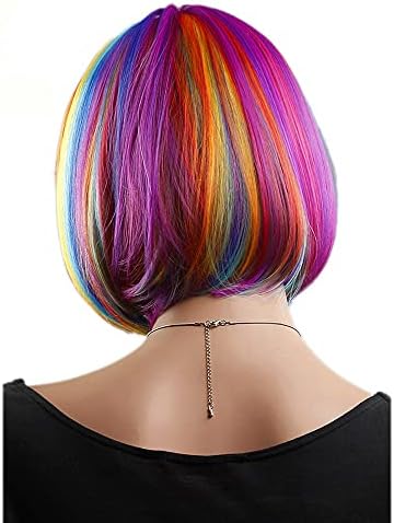 TJLSS 12 inç sentetik saç kısa gökkuşağı peruk patlama ile renkli peruk kadınlar için Fiber