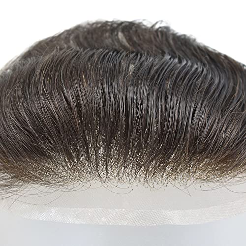SİNGA SAÇ Erkek Frontal Fransız dantel Bankası V Şekli doğal saç çizgisi insan saç ışık Yoğunluğu 6 İnç Saç (1.5 x 7, 1B Kapalı