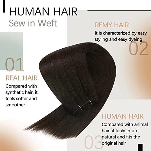 Güneşli Dikmek saç ekleme gerçek insan saçı atkı Koyu kahverengi saç ekleme Dikmek Atkı Uzun Saç Parçası Kadınlar İçin Atkı saç