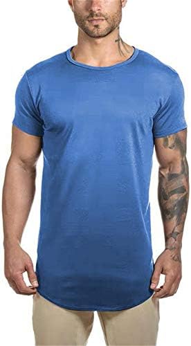Mens Longline spor salonu kas vücut geliştirme tişörtleri Hipster yansıtıcı çizgi tarak Crewneck Tees gömlek Tops