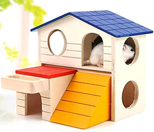 KESİO Pet Küçük Hayvan Hideout Hamster Evi, İki Katmanlar Ahşap Kulübe Oyun Oyuncaklar Çiğniyor, Komik Tırmanma Merdiveni Egzersiz