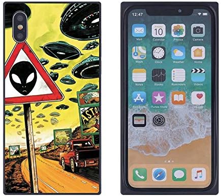 Alien UFO iPhone X 10 Xs Dikdörtgen Kılıf Siyah TPU Kauçuk Koruyucu Cep telefonu iphone için kılıf X 10 Xs ile Kaymaz Fit Kenar
