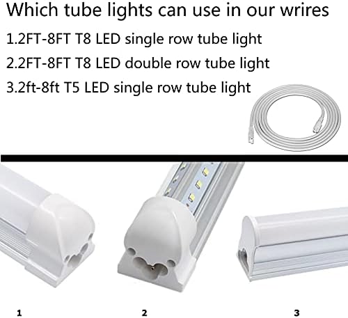 LED tüp ışık için T5 Kablosu T8 Konektörü, Lamba Bağlantı Teli 10ft, Çift Uzatma Kablosu Dişi Dişi 3 Pin, 10'lu Paket