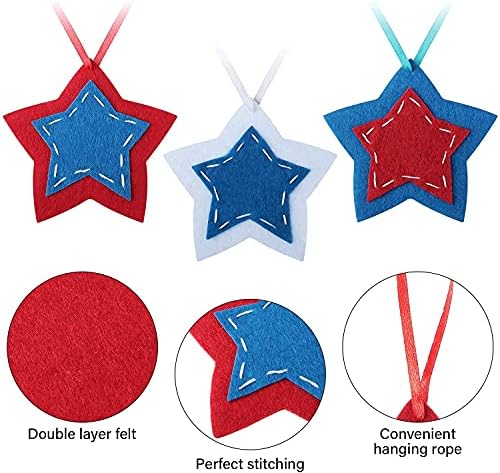 MixTeach 36 Parça Amerika Vatansever Yıldız Süsler Kırmızı Beyaz Mavi Bağımsızlık Günü Keçe Pentagram Süsler Yıldız Şekli Keçe